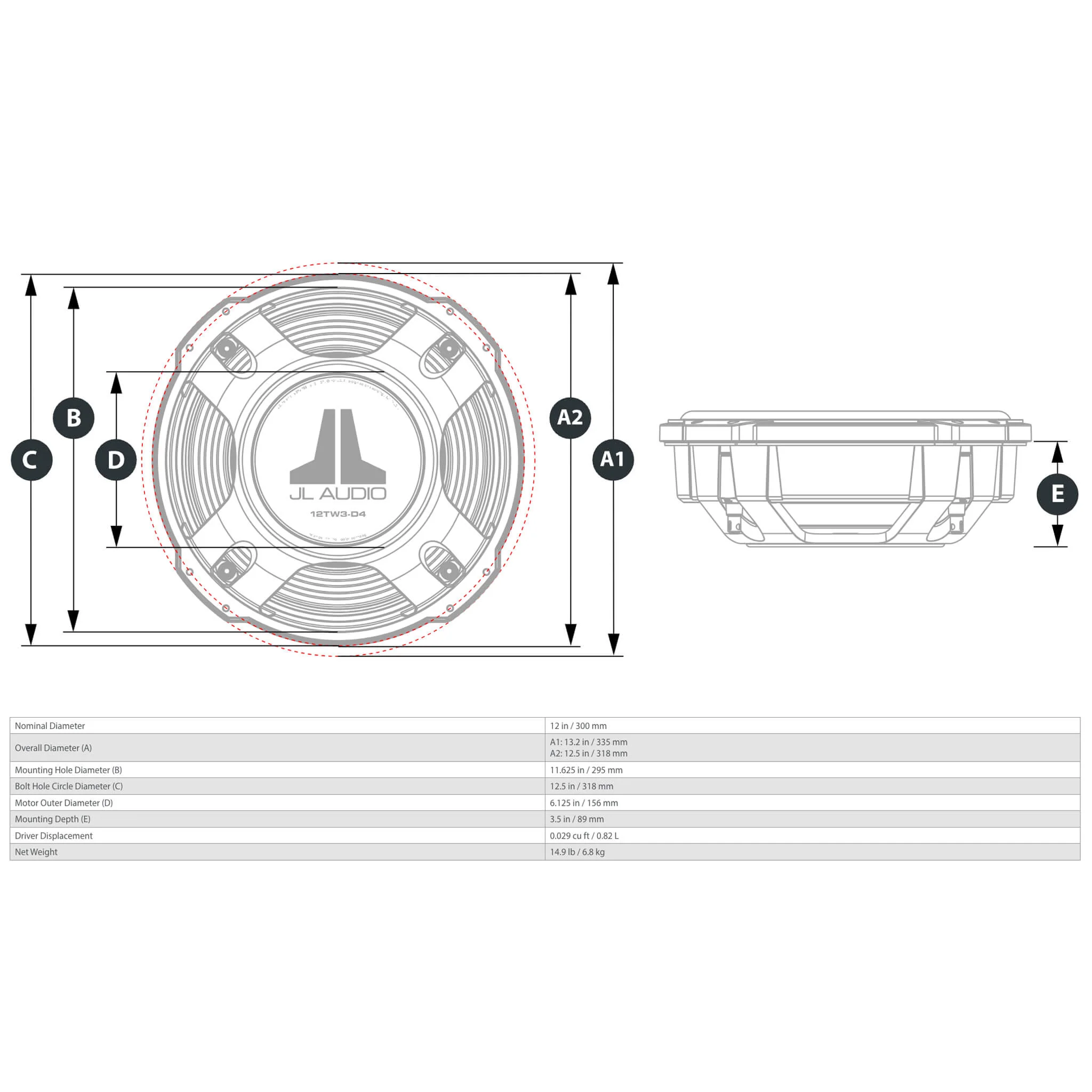 JL Audio 12TW3-D4 12" Subwoofer – 400W RMS Dual 4-Ohm Voice Coils - Image 4